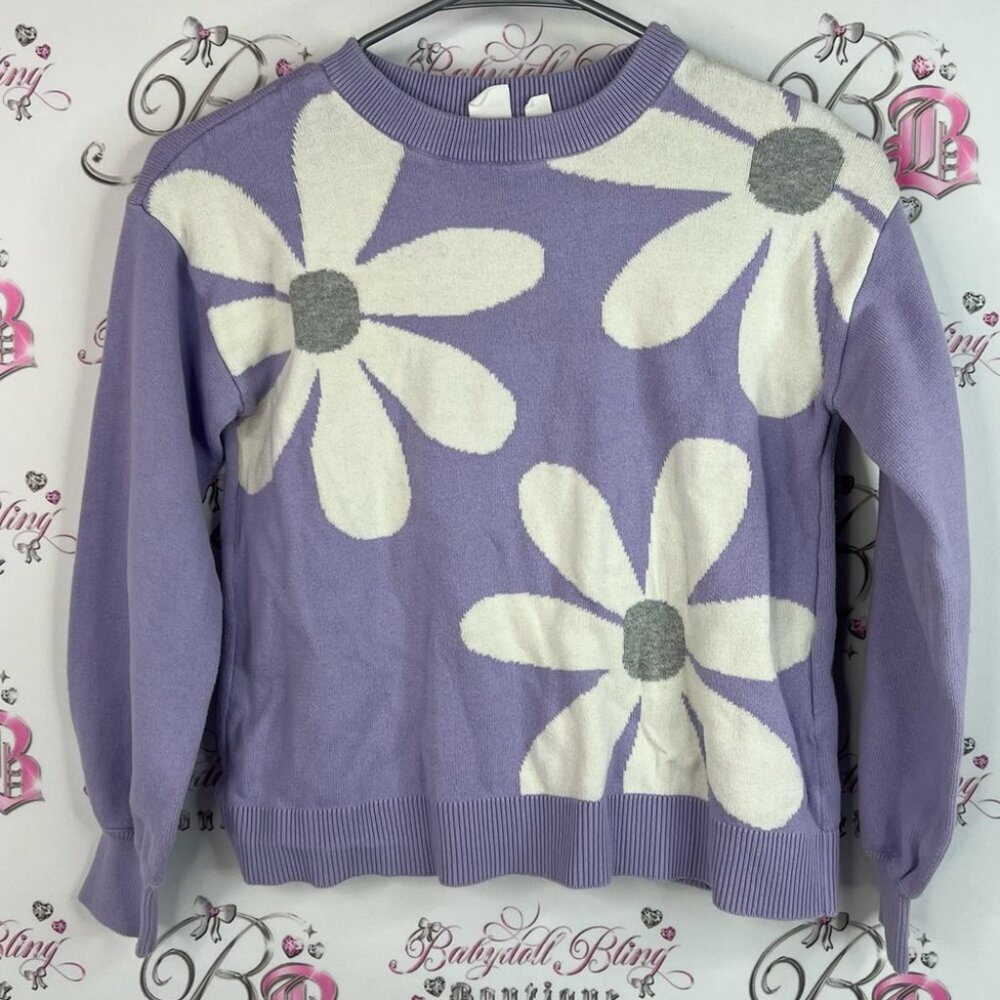 Gap sweater flowers daisy 🌼 pattern white grey Purple Floral Women's Sweater